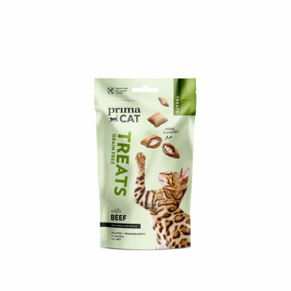 Prima Cat Crunchy Grain Free Treats Anti-Hairball Βοδινό 40gr