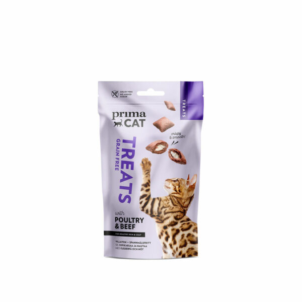 Prima Cat Crunchy Grain Free Treats Πουλερικά & Βοδινό Skin &Coat 40gr