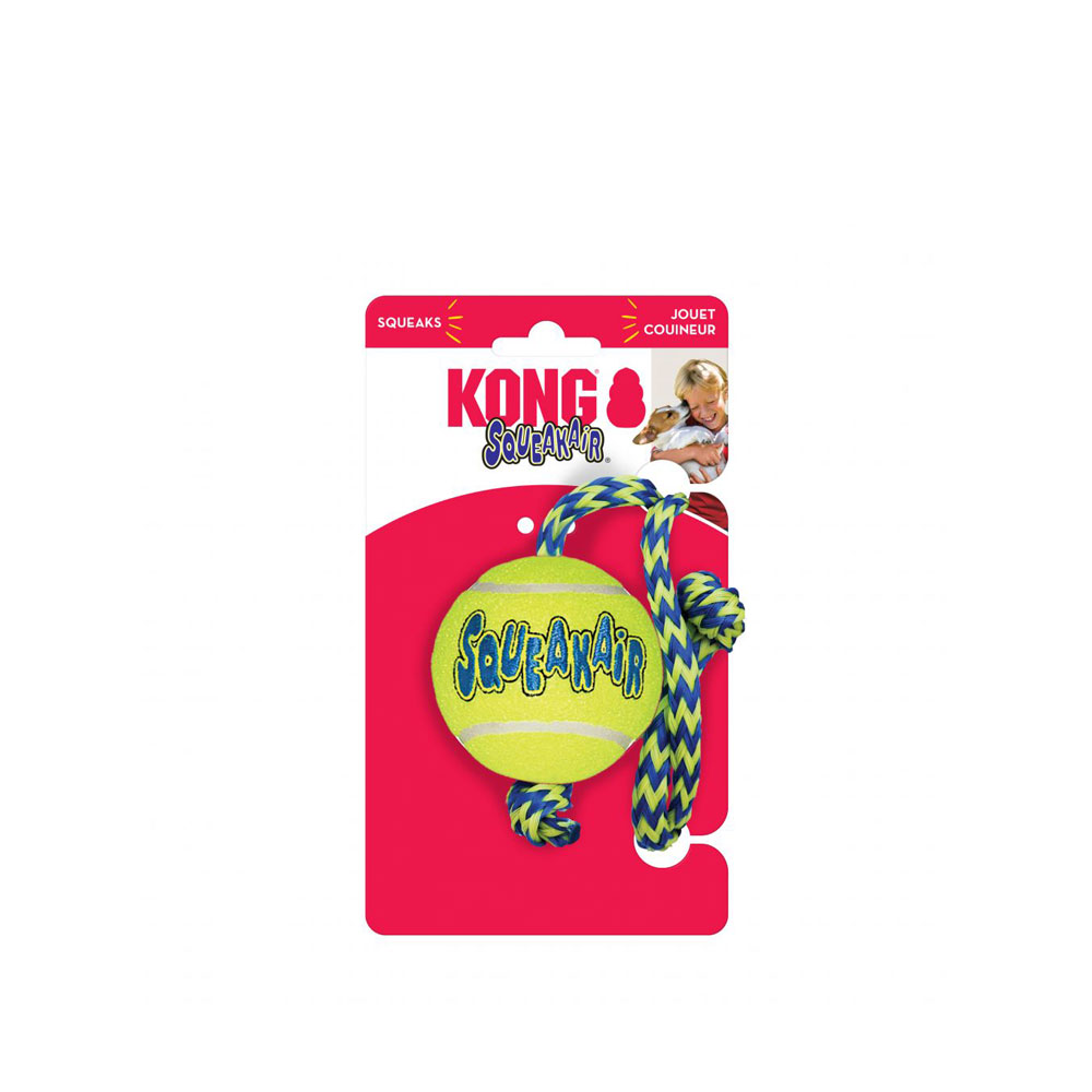 Kong Airdog Squeaker Tennis Ball with Rope Medium